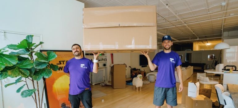 Movers carrying a box